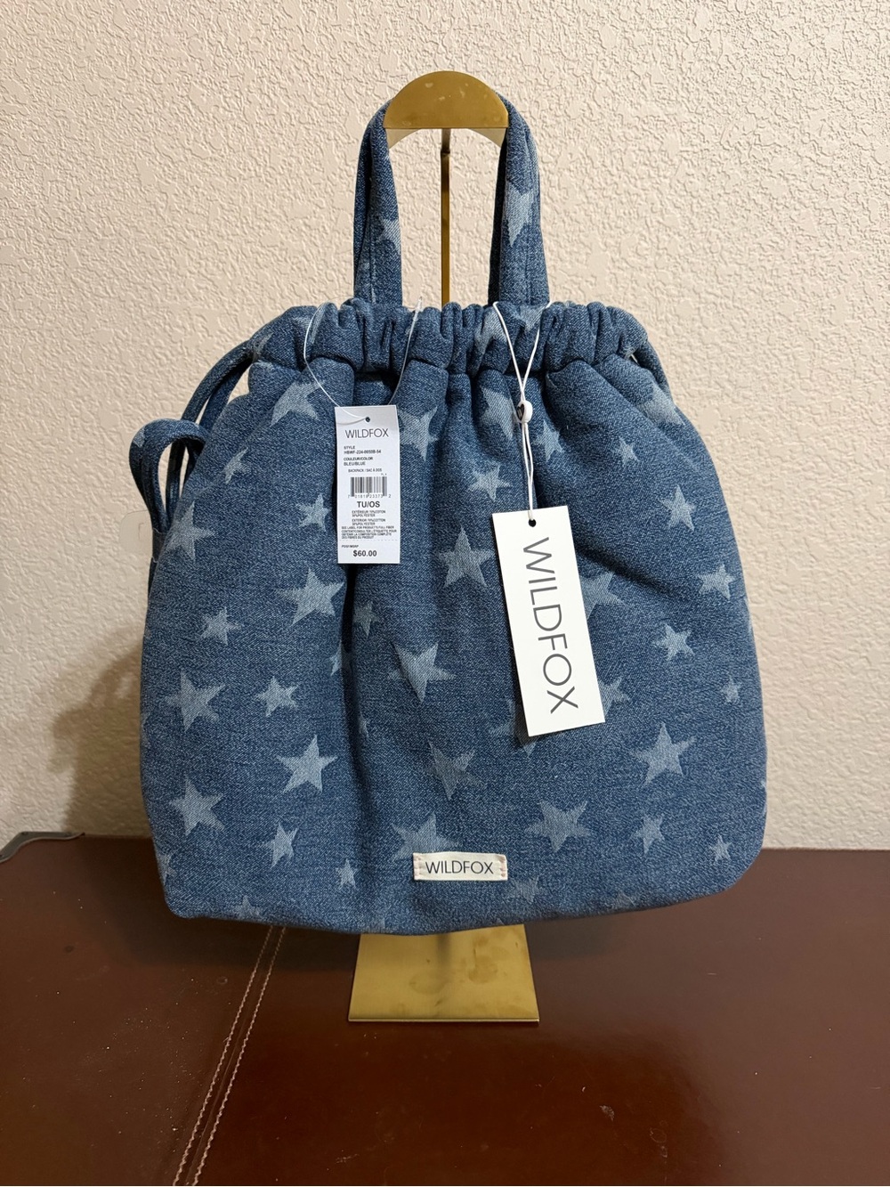 Wildfox Denim Blue Star Drawstring Tote